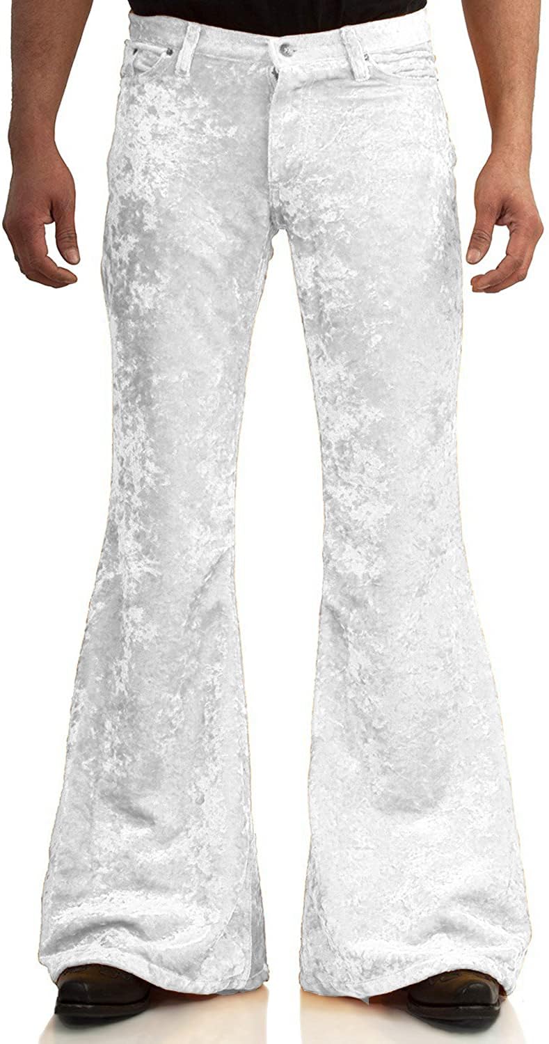 Men's Velvet Relaxed Vintage 60s 70s Bell Bottom Stretch Fit Classic Comfort Flared Flares Retro Leg Disco Pants