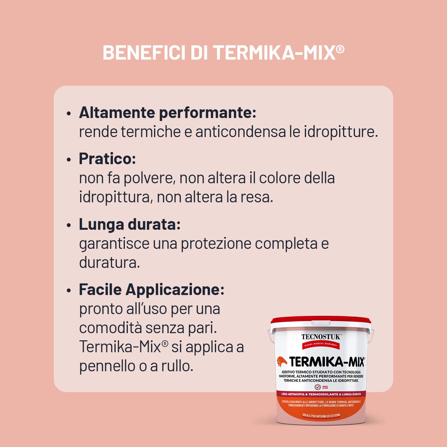 TECNOSTUK Termika-Mix 3 L. – Additivo Termico con Tecnologia Nanoforme per Idropitture, Rende Termiche e Anticondensa le Pitture - Pronto all’Uso, Interni ed Esterni, Classe A+