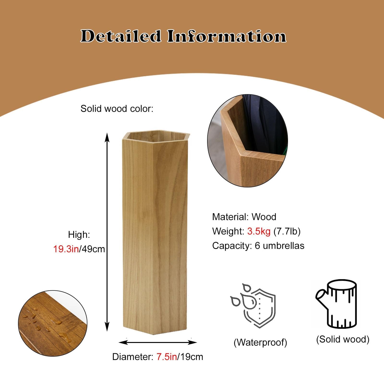 Portaombrelli in legno con vassoio antigoccia, elegante organizer per corridoi, case e spazi pubblici