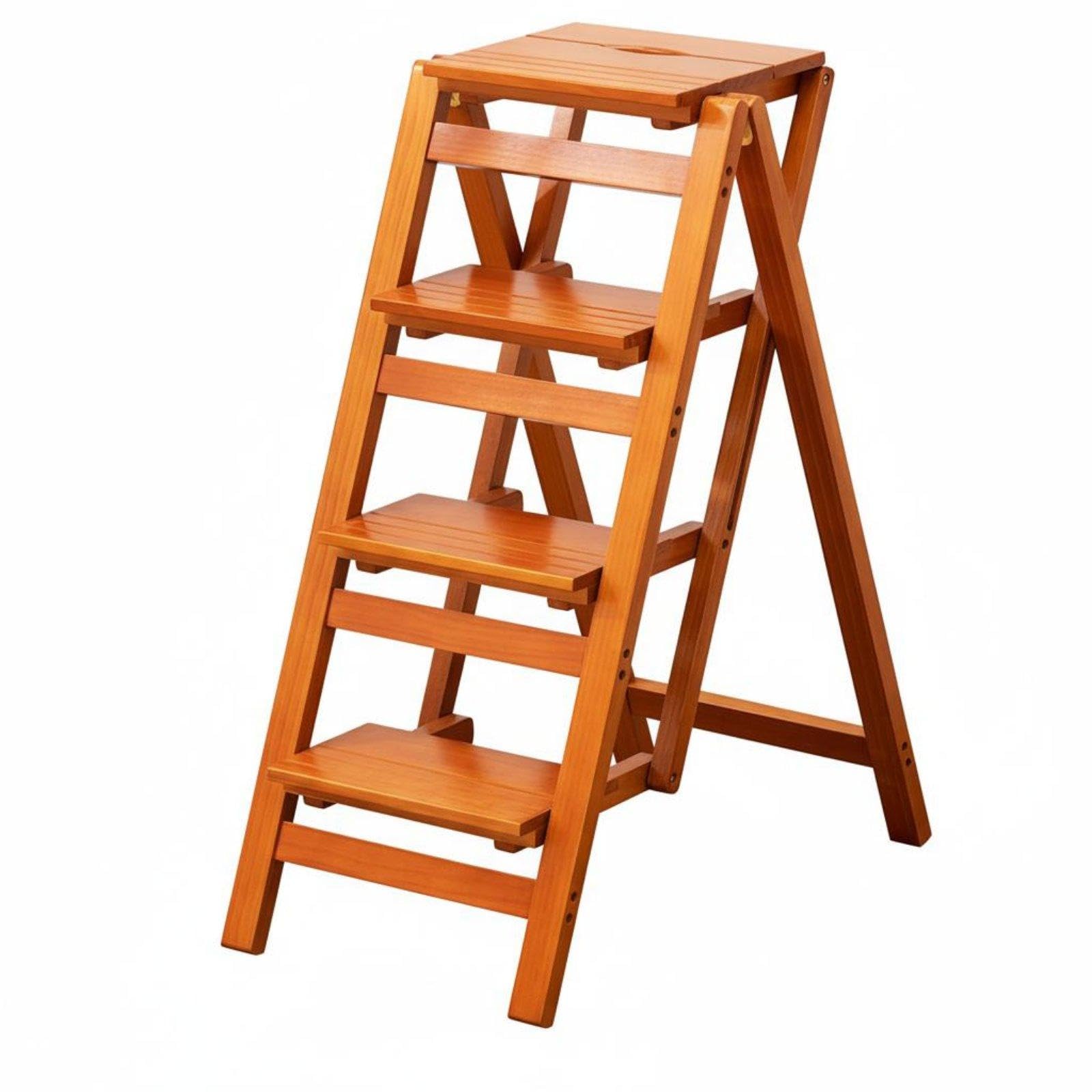 Bamboo Ladder Stool Multi-Functional Folding Ladder Space-Saving Folding Stool for Closet, Library Honey 4-step-picture-17
