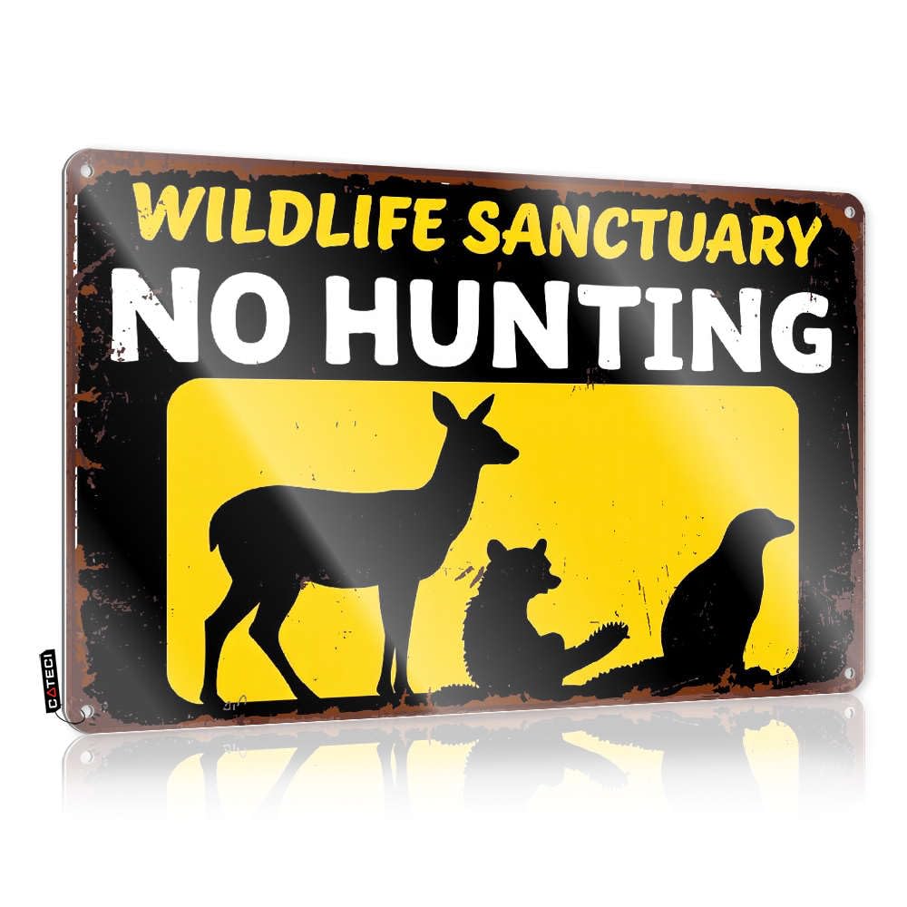 Hanging Funny Sign Rustic Gift For Him | Wildlife Sanctuary, No Hunting. Humor Metal Wall Decor For Kitchen Home(30X40CM)