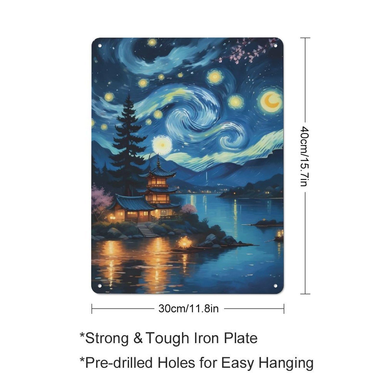Starry Night Japanese Tin Sign 40x30cm for Living Room Wall, Rustic Wall Decor, for Living Room Decor Lovers