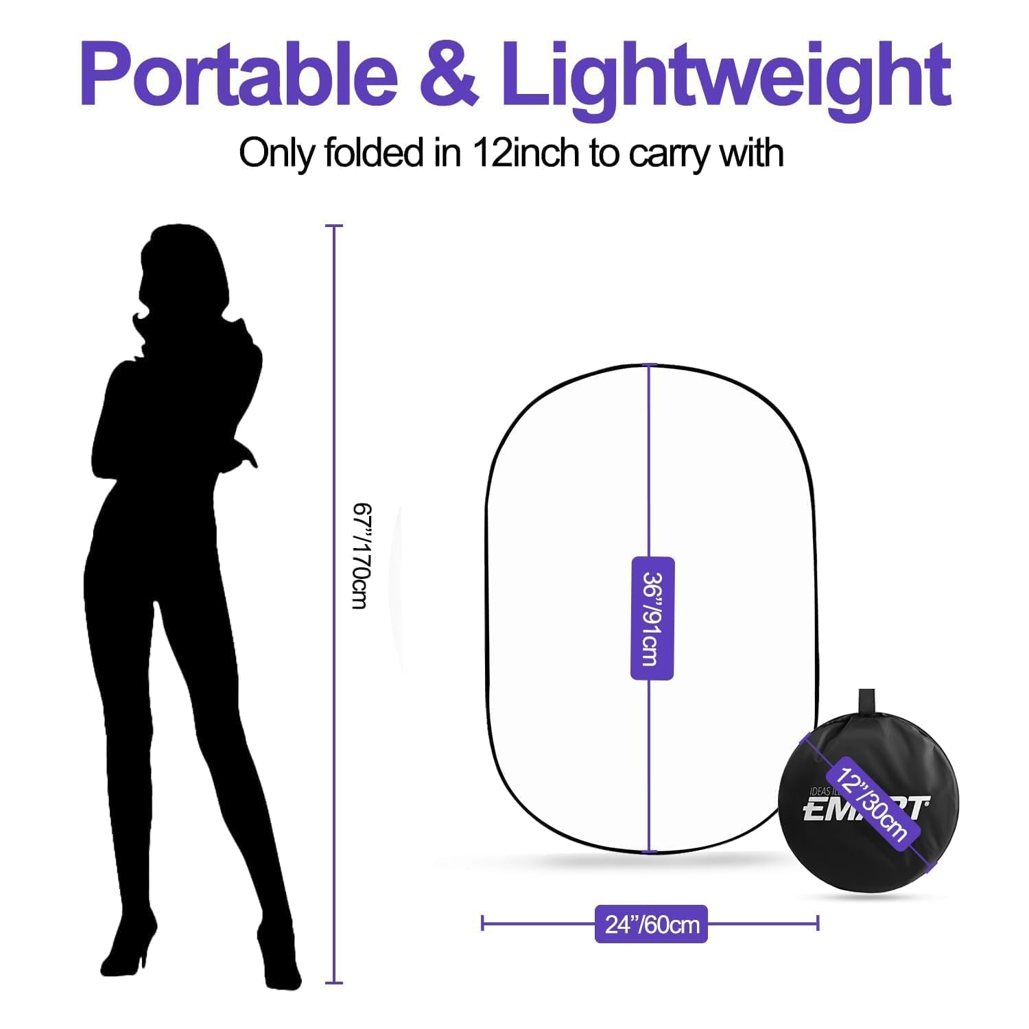 EMART 24'' x 36''(60 x 90cm) 5 in 1 Photo Collapsible Photography Reflector with Bag, Large Oval Portable Panel for Studio Video, Portraint, Outdoor Shooting -Translucent, White, Silver, Gold, Black