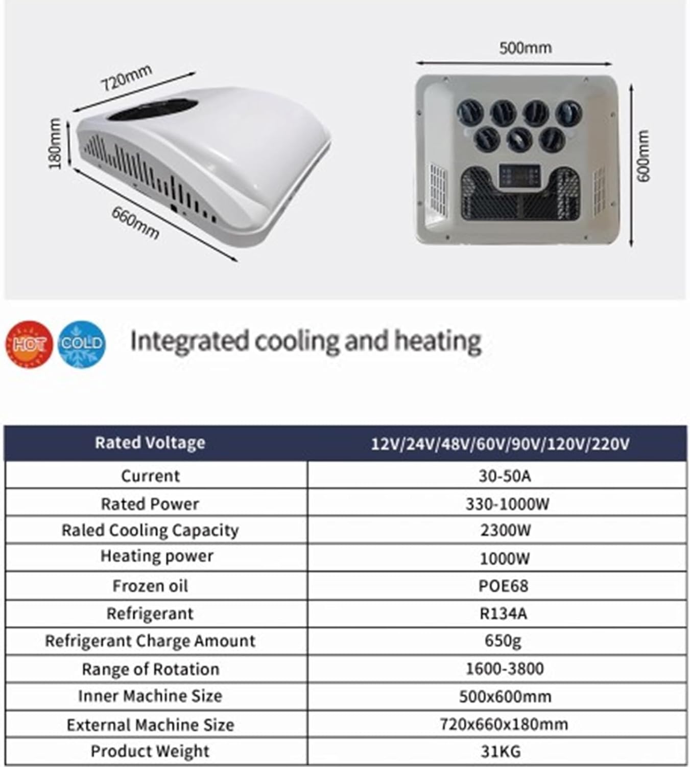 Rv Rooftop Dc Unit Rooftop Air Conditioner | Quiet Ac | 10 Cfm/W | 120V | Heating & Cooling | Remote Control & Touch Panel,