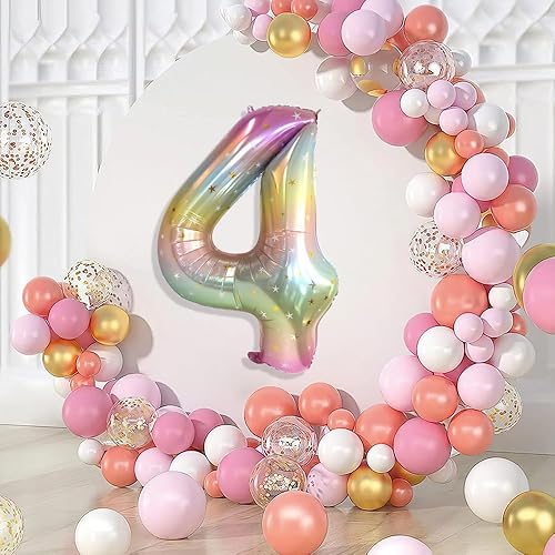 Miniatura 2 de Globo de número, 4 globos, globos de número 4, globos de números degradados arcoíris de 40 pulgadas, globo del número 4, decoraciones de 4
