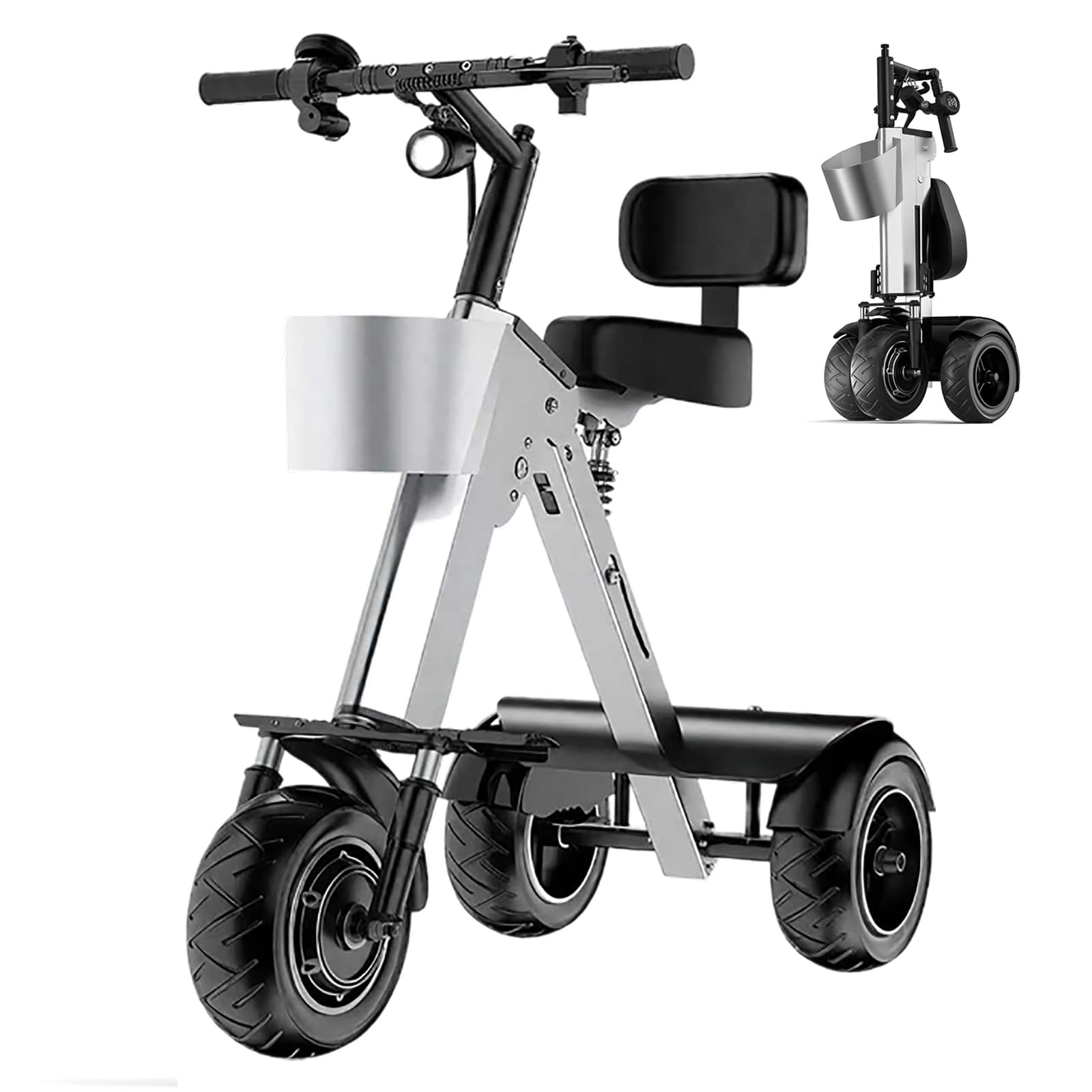Electric Scooter 3 Wheels for Adults, Folding Electric Scooter 3 Wheels, Senior Scooter, 450 W Motor, 10 Inch Tires, with Removable Battery (with Backrest)
