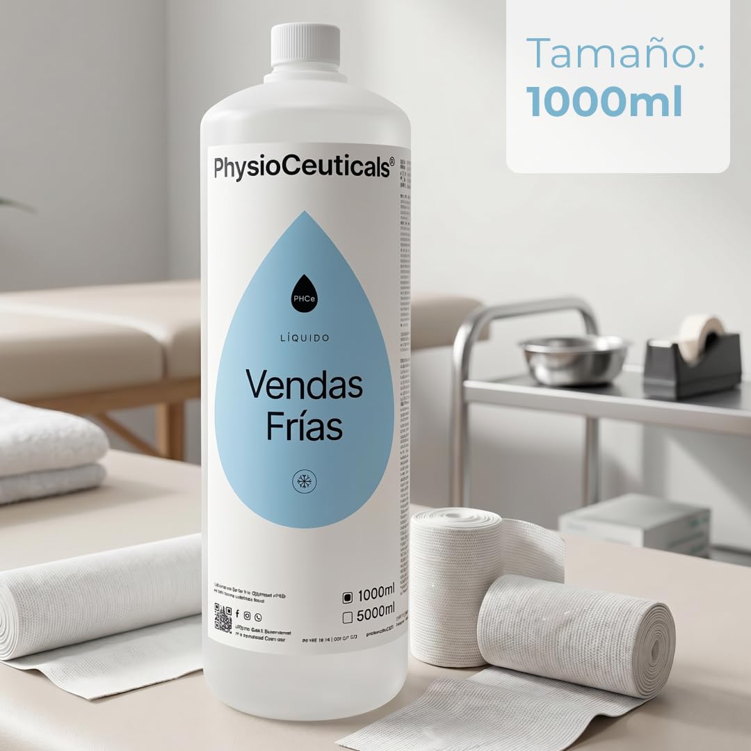 PHYSIOCEUTICALS - Líquido Vendas Frías Profesional 1000ml - Efecto Crioterapia notable con Fucus, Mentol y Alcanfor - Ideal para Especialístas