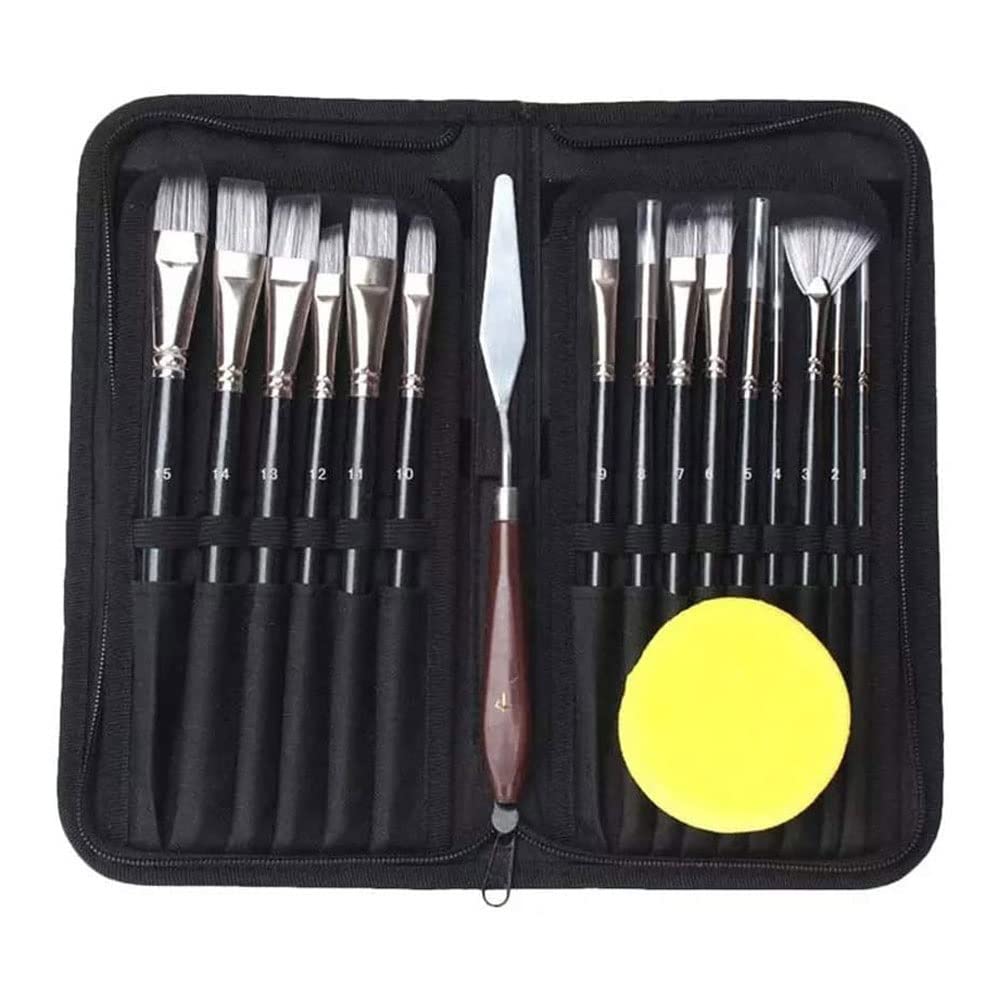 Kunstlackbürsten Set 15 Größe Acrylbürsten for Malerei enthält Premium-Nylon-Haar- und Kunstmesser-Schwamm