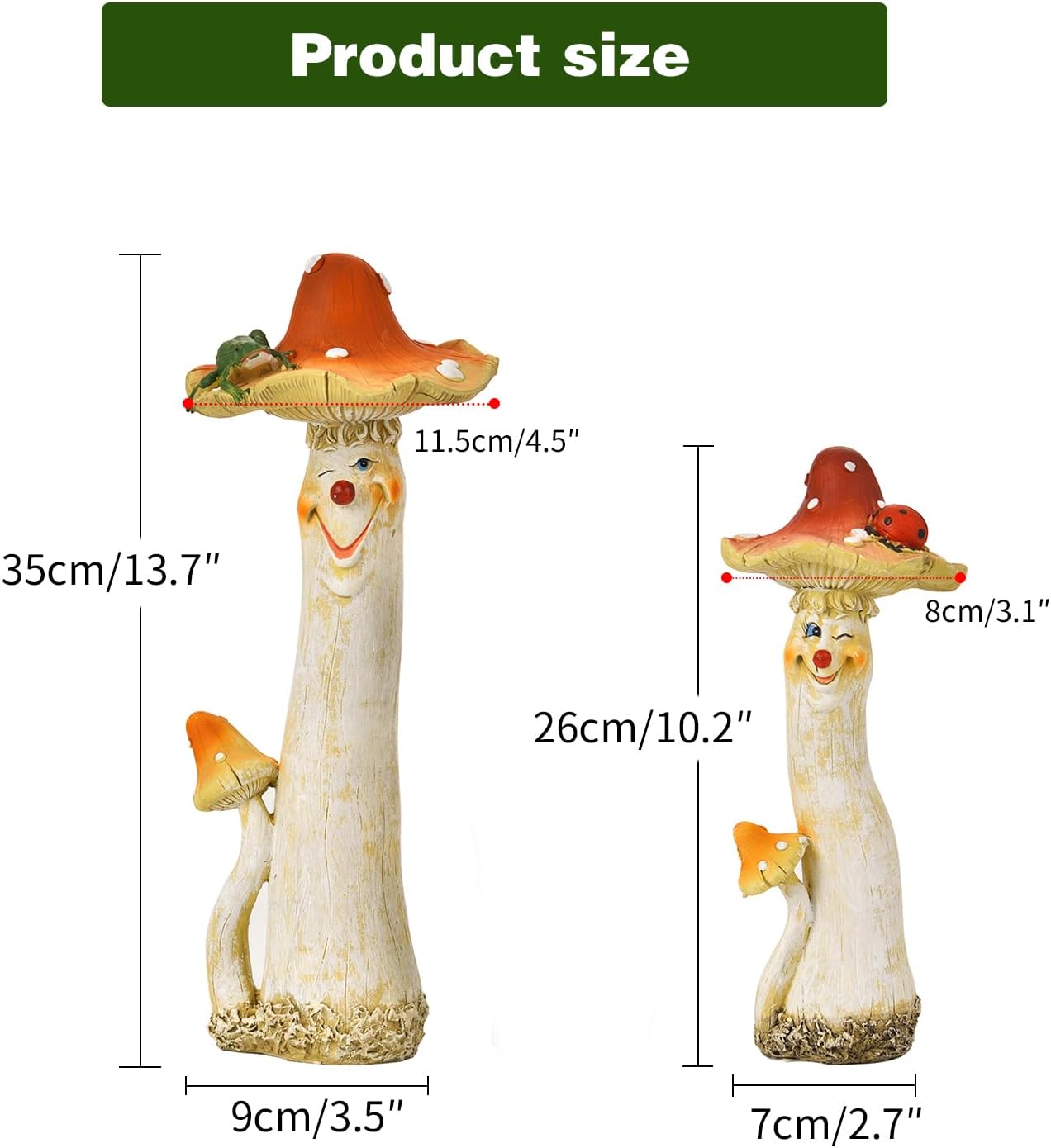Sungmor Set of 2 Hand Painted Garden Mushroom Decor, Resin Mushroom Garden Statues Indoor Outdoor Flowerpot Decoration, Pretty Miniature Figurines Fairy Garden Landscaping Sculptures Lawn Ornaments