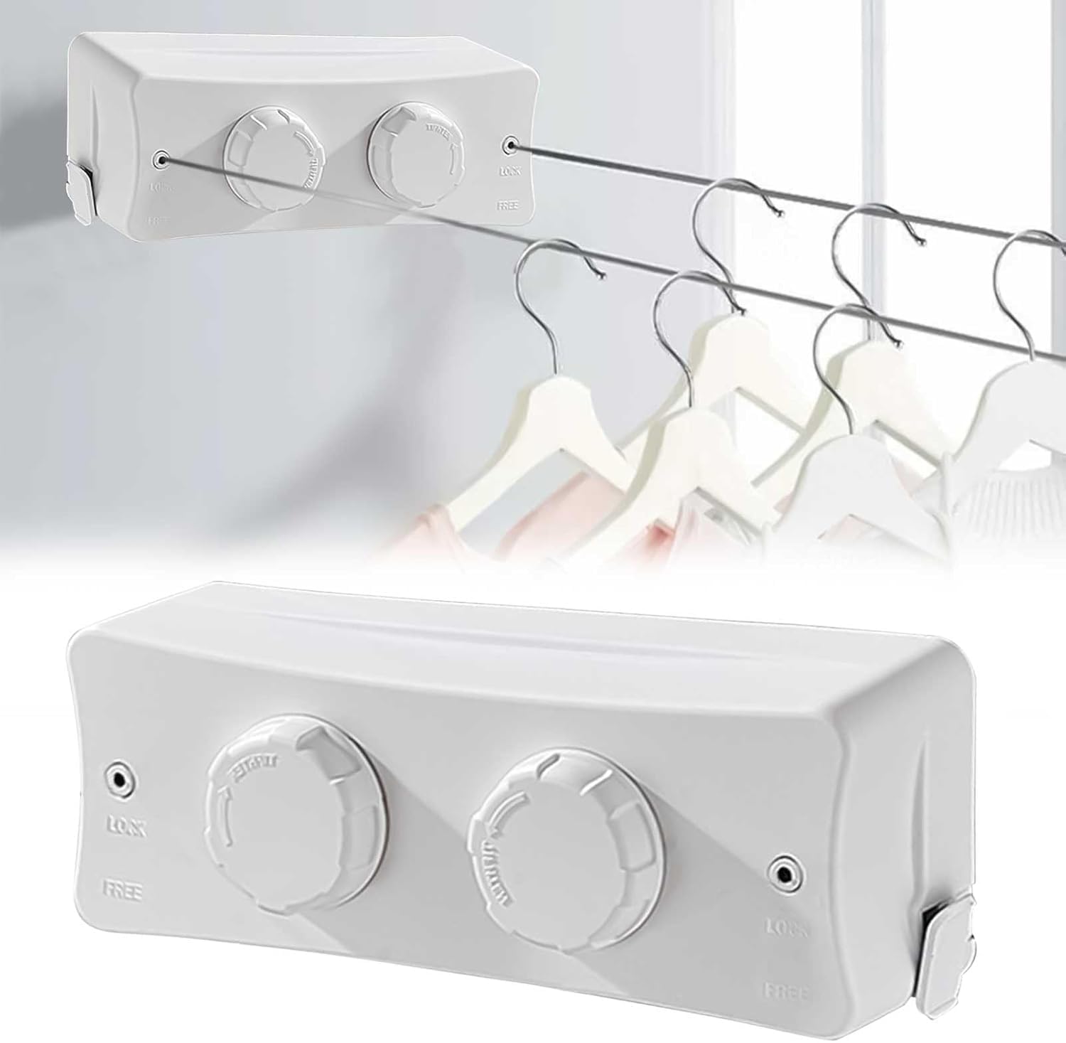 Domigard Corda per Stendibiancheria Retrattile,Biancheria Interna a Parete Doppia Linea Invisibile Filo di Lino Estensibile in Acciaio Inossidabile,Corda da Biancheria regolabile2*5,1m (Bianco)