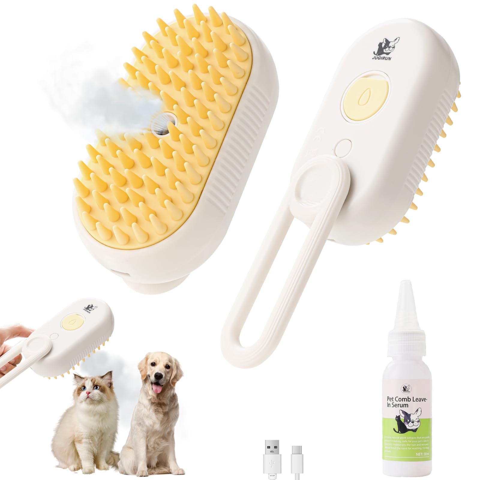 Cat Steam Brush for Shedding-4 in1 Upgraded Deshedding Brush for Cats and Dogs-Includes Waterless Shampoo-Deshedding,Massage,Spray Cleaning,Anti-Static-Suitable for Long & Short Haired Pets-Yelow