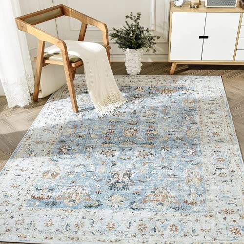 jinchan Area Rug 3x5 Entryway Rug - Washable Vintage Boho Floral Floor Cover Lightweight Low Pile Indoor Doormat Thin Non-Slip Carpet for Kitchen Livi
