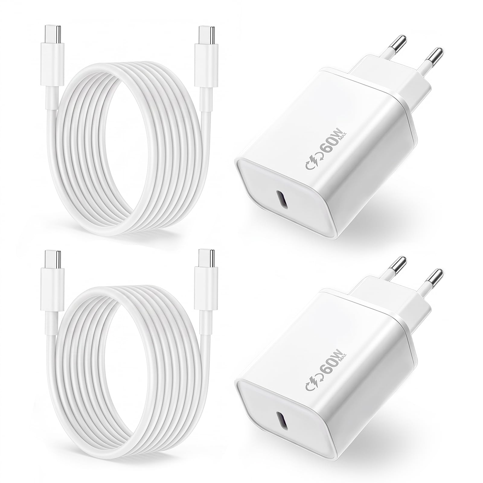 60W USB C Ladekabel für iPhone Duo 18 17 mit 2M USB C Schnellladekabel
