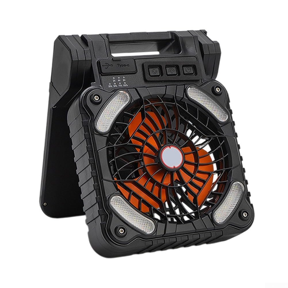 Ventilador solar de camping con linterna LED y batería de 5200 mAh para exterior
