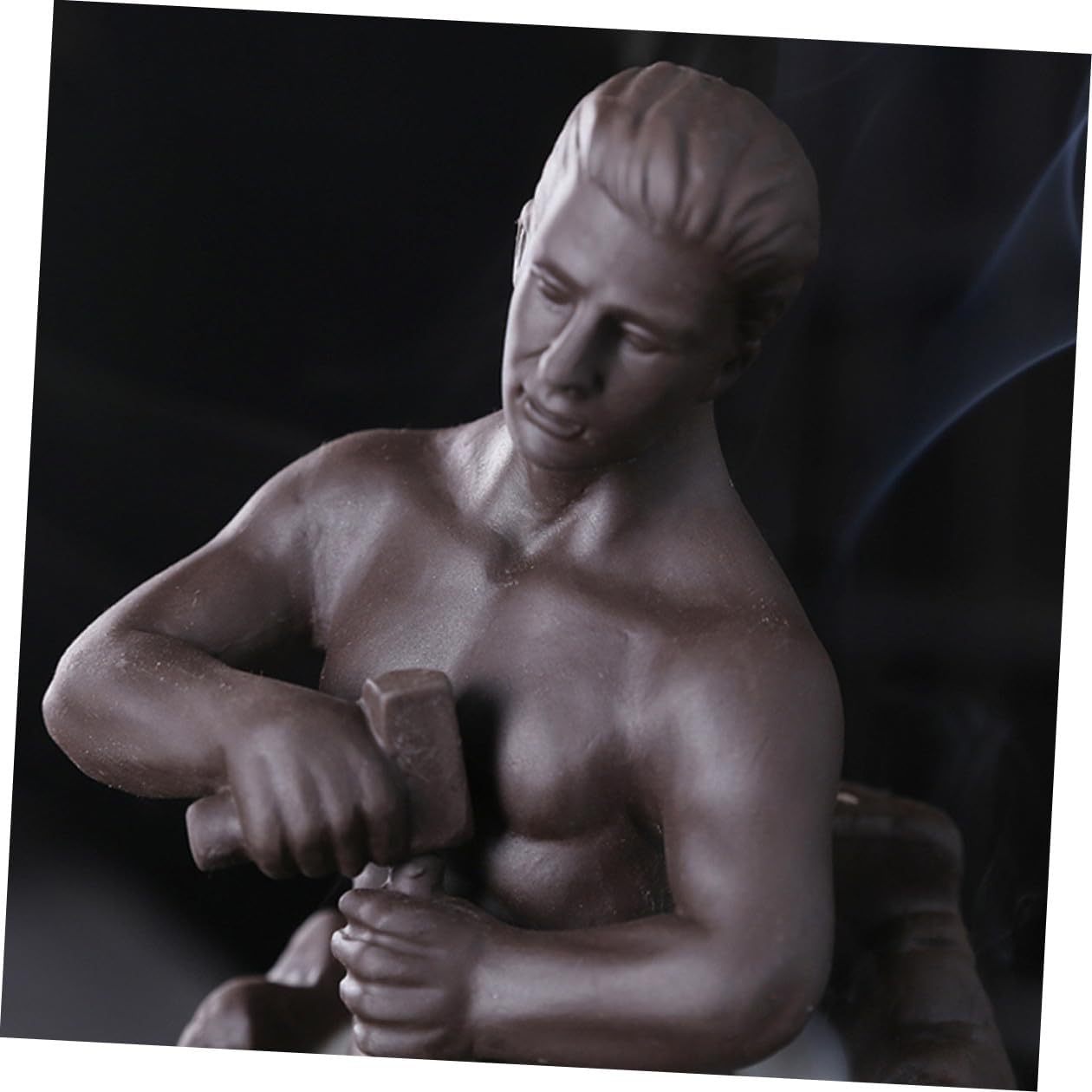 Backflow Incense Holder Ceramic Burner with Self-Carved Man Figurine Backflow Aroma Therapy Incense Burner for Home Office Desktop Decoration