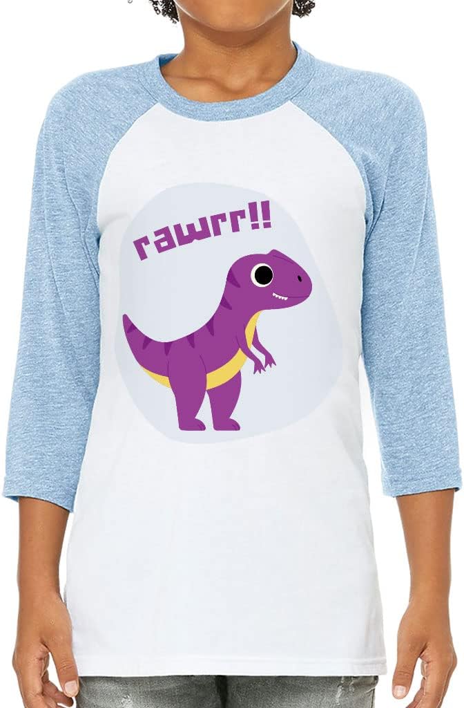 Dinosaur Rawrr Kids' Baseball T-Shirt - Kawaii 3/4 Sleeve T-Shirt - Printed Baseball Tee