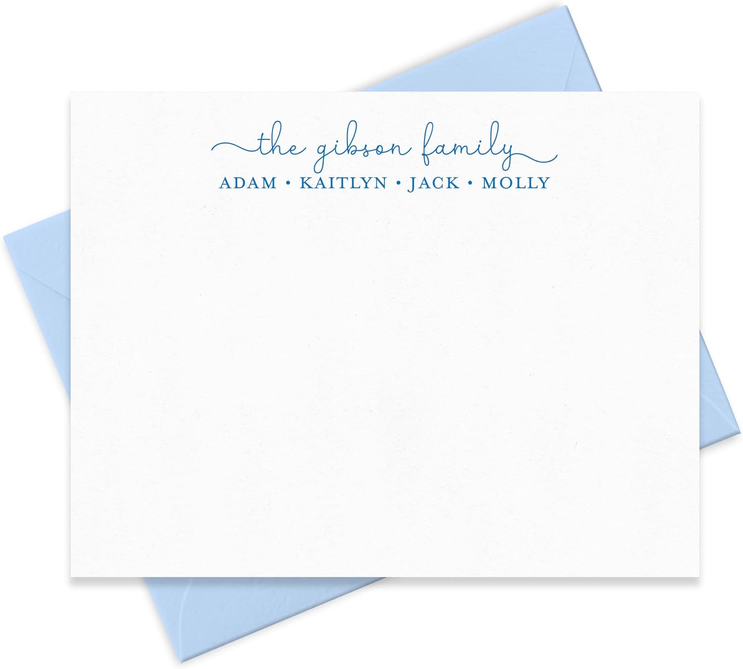 Personalized Note Card & Envelope Stationery for Family, Personalized Stationary with Family Name and Individual Names - Choose your Ink and Envelope Colors and Set Size, Flat A2 Notecards (Style #2)