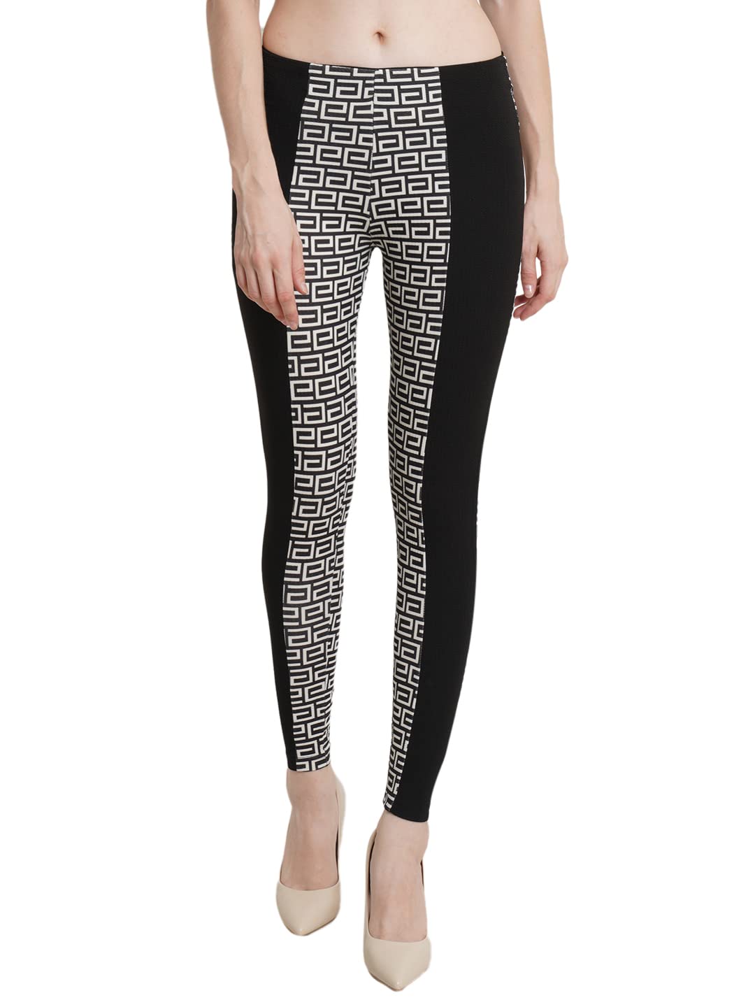 popwings Women Black & White Printed Solid Mid Rise Body Fitted Jeggings-picture-25