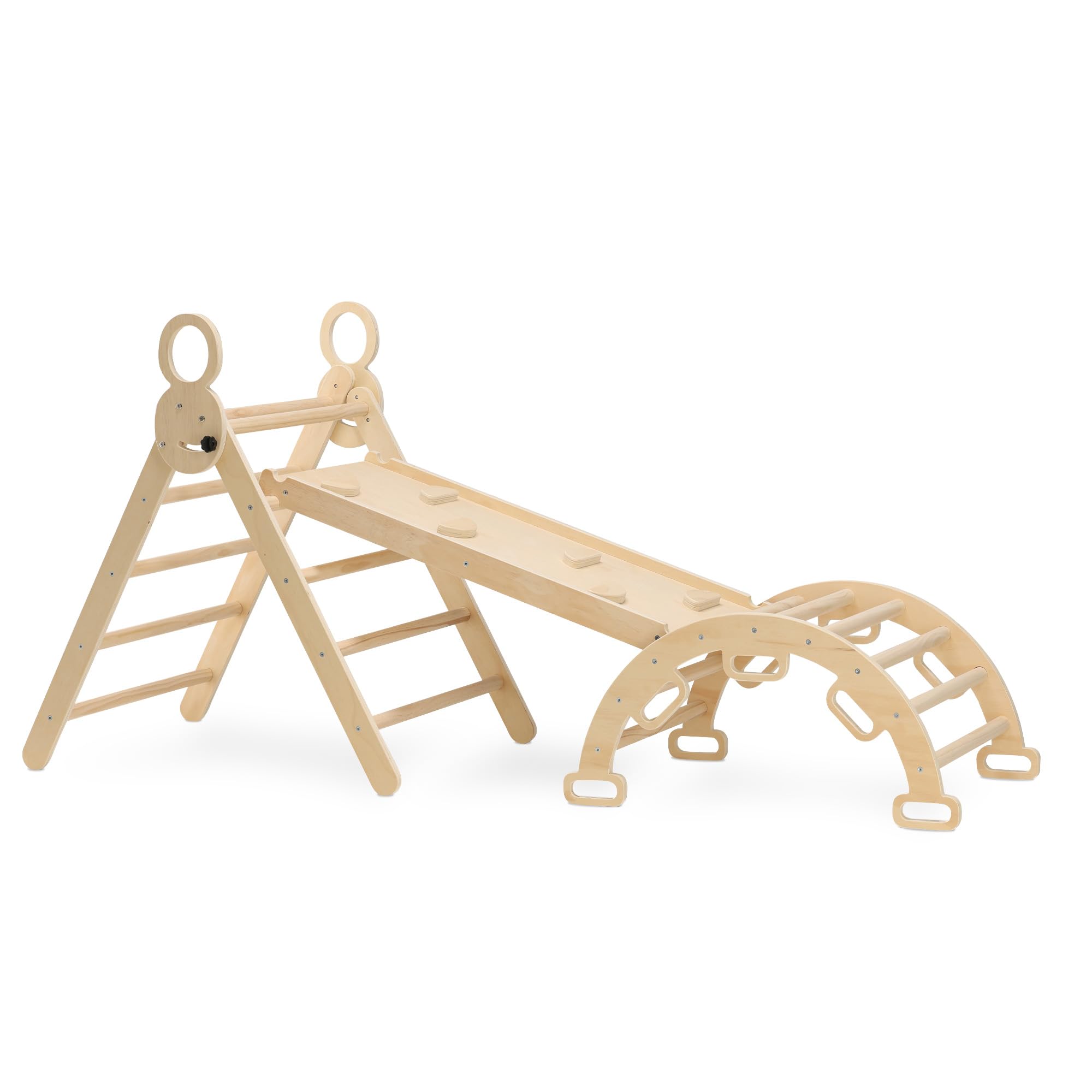 Deryan 7-in-1 Montessori Climbing Triangle with Slide & Climbing Arch - Foldable - Climbing Arch with Slide, Ladder & Play Arch - Wooden Climbing Foldable Toy for Toddlers 3-8 Years (40kg) - Wood