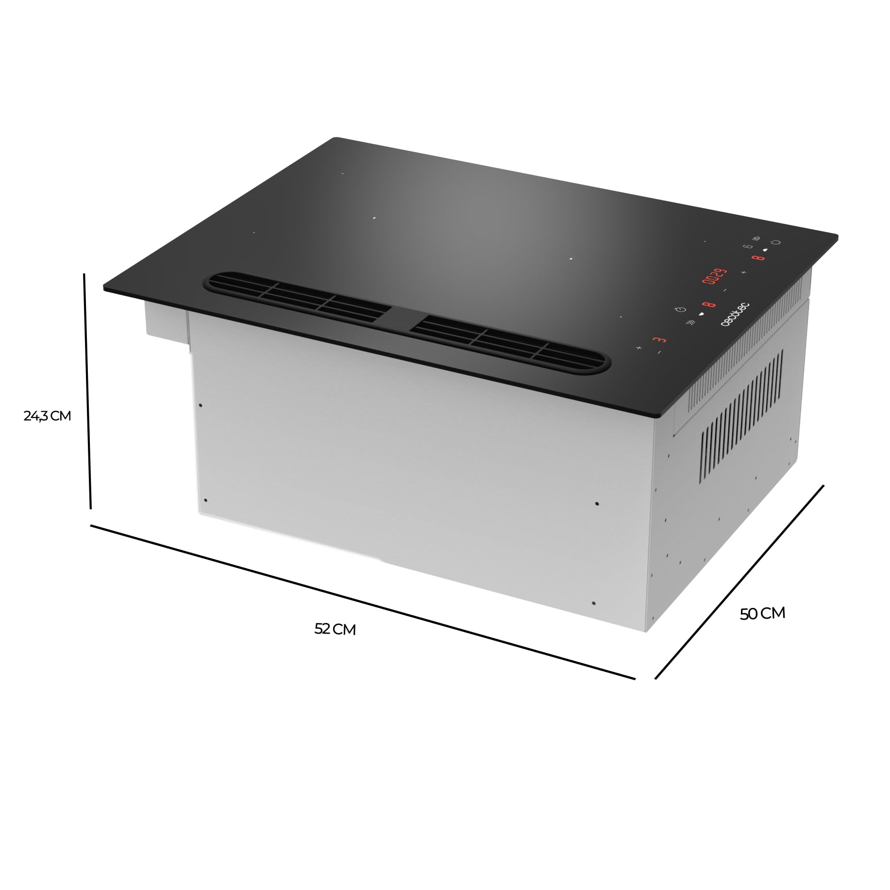 Cecotec Induktionskochfeld Bolero Squad IH 2200 FullFlex ShieldGlass. 40 cm, mit Abzug, 3500 W, ShieldGlass kratzfest matt, ZonaFlex, Touch-Control, 9 Stufen + Booster, Timer, 500 m³/h, 4 Stufen