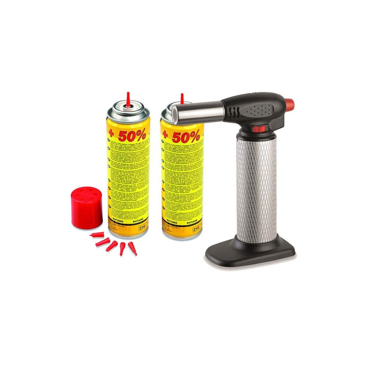 KEMPER - Soplete de cocina de gas recargable + recambios de llama ajustable para crema quemada barbacoa pastelería