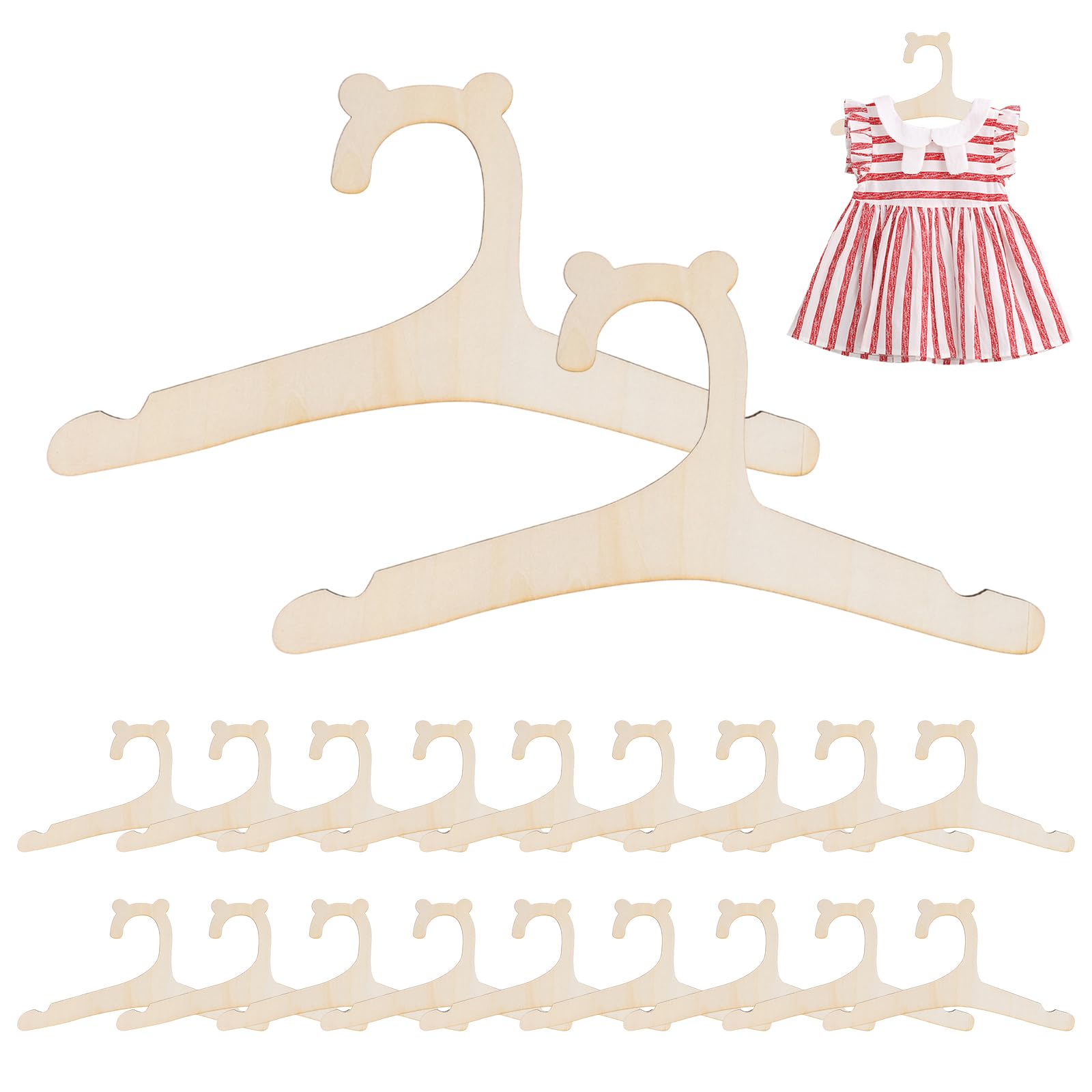 20 Perchas Infantiles de Madera - Elegantes y Resistentes Perchas para Ropa de Bebé, Artículos Pequeños, Recién Nacidos y Muñecas, Diseño Antideslizante