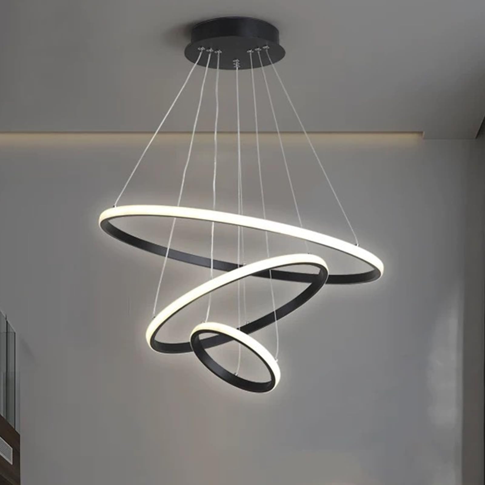 LED Pendant Chandelier Fixture - Modern 3 Ring Design for Living Room, Dining Room, Bedroom, Bathroom, Staircase - Energy Class A++