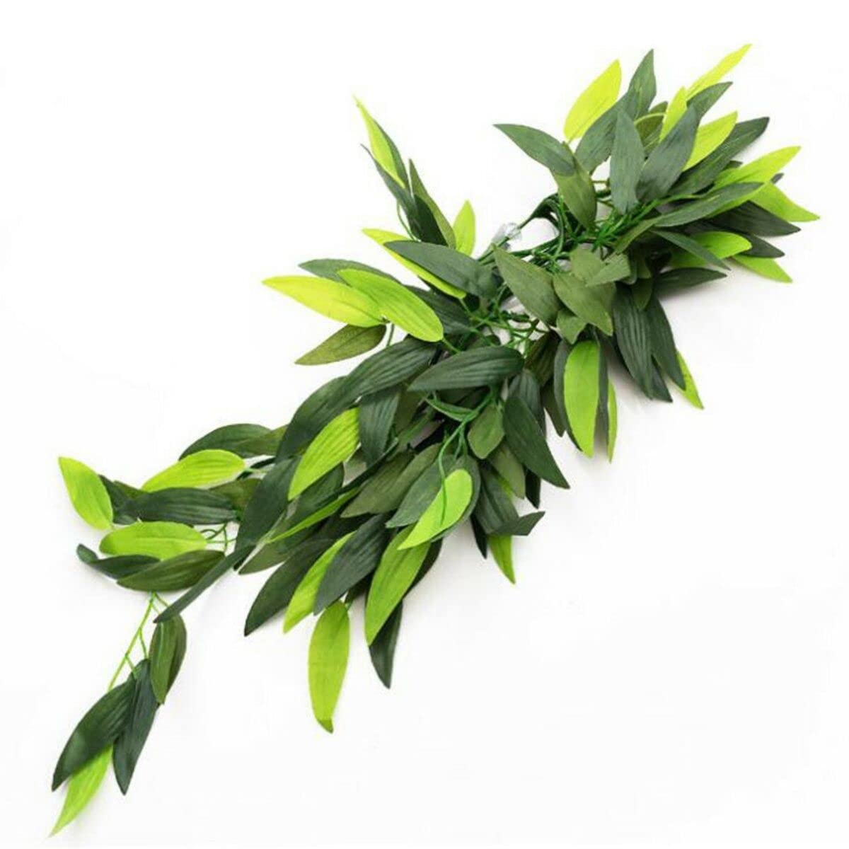 Photo 1 of Artificial Aquarium Plants Plastic, Reptile Plants Hanging Silk Terrarium Rattan Ornament with Suction Cup (Green)
