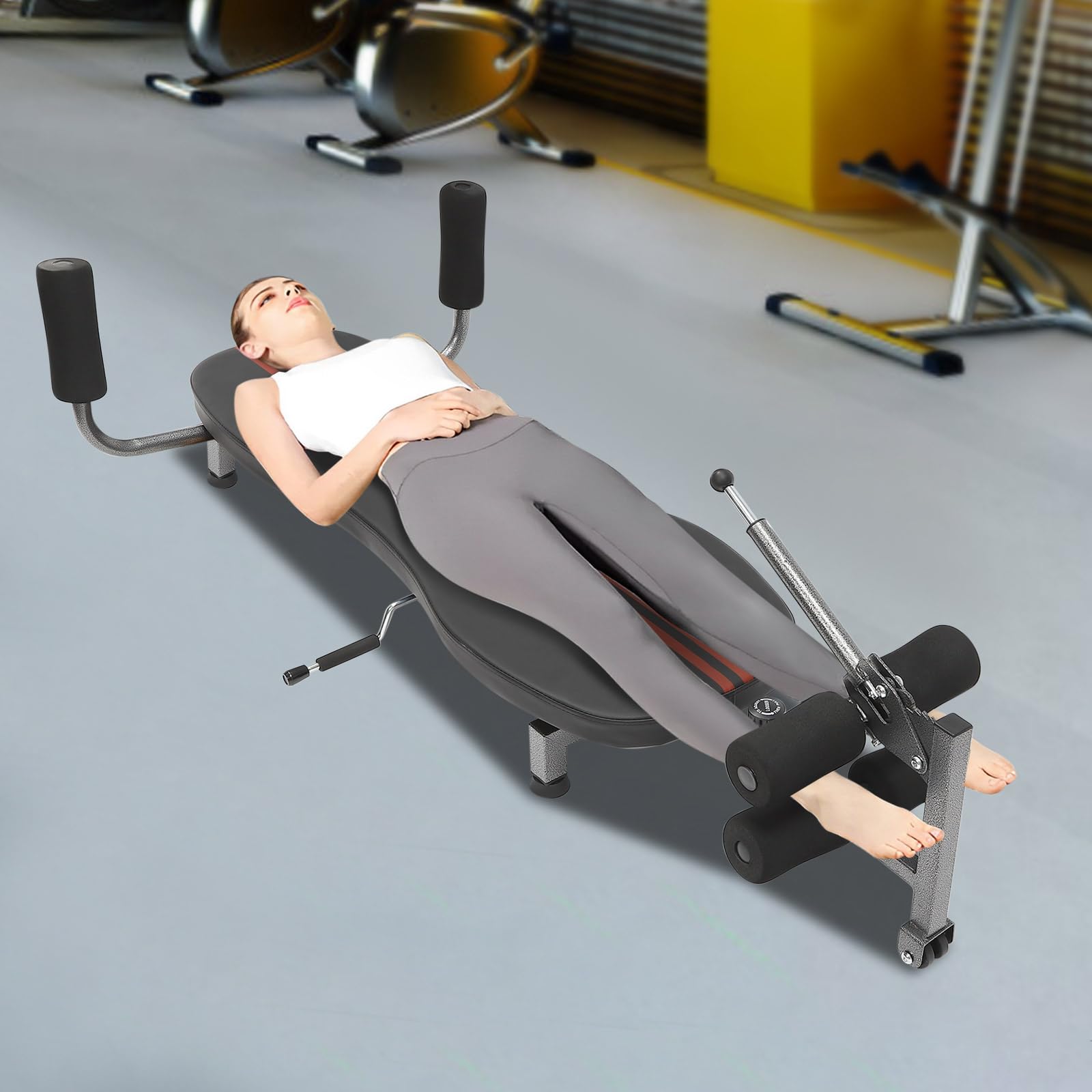 RüCkenstreck - Tavolo da inversione a trazione, telescopico, 145 – 185 cm, regolabile in modo continuo, portata fino a 150 kg, per la casa, la palestra, l'addestramento al volo, colore nero e rosso