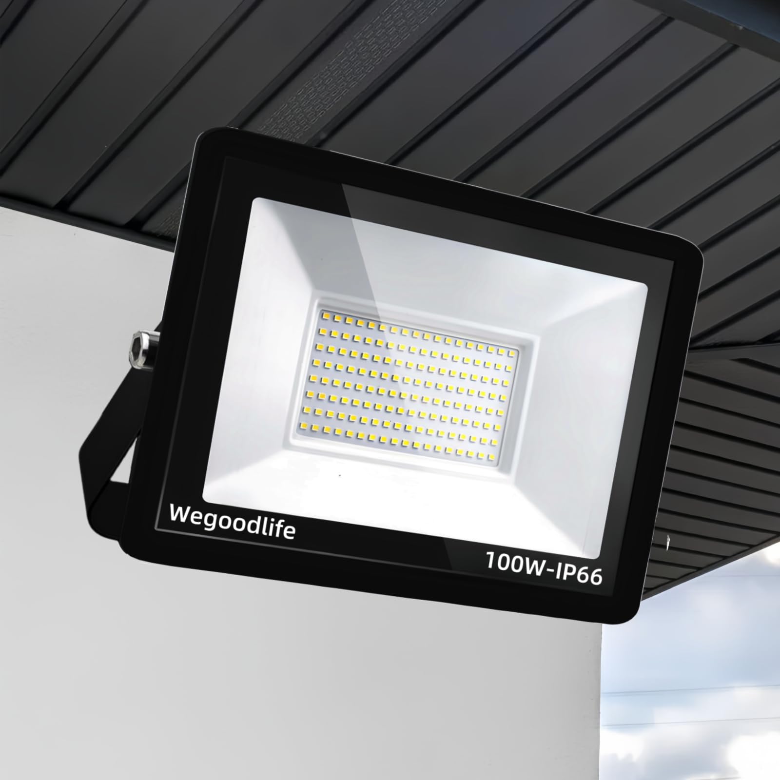 Wegoodlife 100W LED Floodlight Outdoor, Super Bright 8140 Lumen LED Security Light, Waterproof IP66, 3000K Warm White Outside Lights, 120° Beam Angle, Mains Powered Flood Light for Garden, Front Door