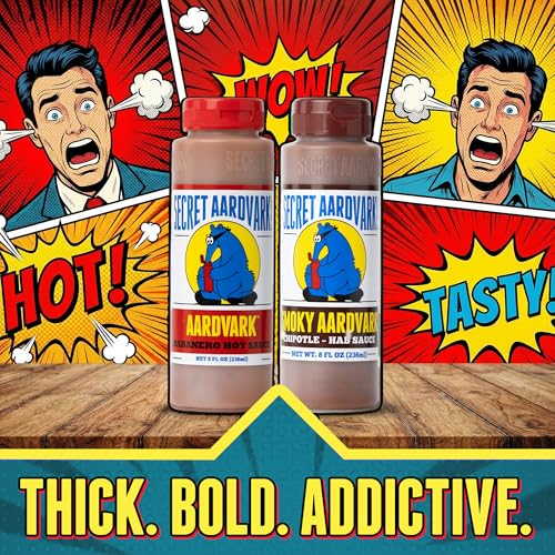 Image of Secret Aardvark Habanero and Chipotle Hot Sauce, 2-Pack Bundle 8 fl oz | Tomatoes & Carrots, Chipotle & Garlic, Smoky BBQ Combo, Non-GMO, No HFCS, Vegan, Low Carb, For Tacos, Eggs, and Grilling