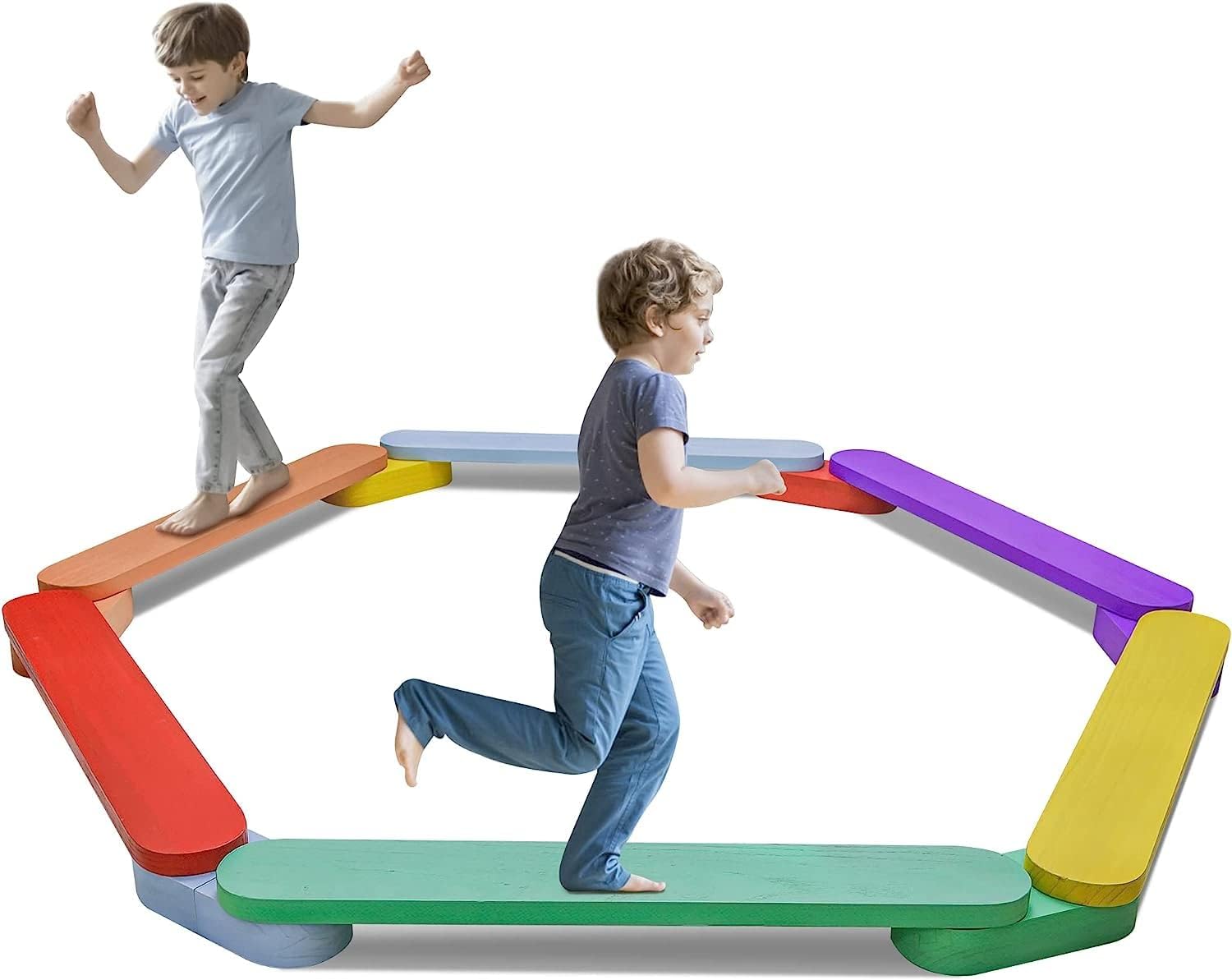 Saif Handicrafts Balance Beam, Gym, Set for Kids, Introductory Balance Beam, Wooden Children Low Beam, Balance Board, Wooden Activity Board, Gymnastic Beam Montessori Toy (6 Pcs Multicolour)-picture-10