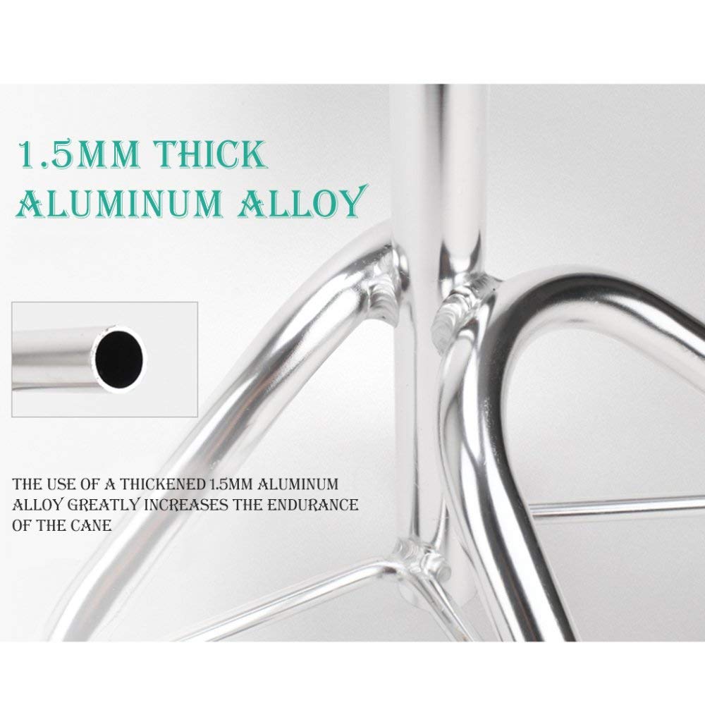 Bastón Muleta De Cuatro Pies Anciano Bastón Antideslizante Espesar Aleación De Aluminio Altura Teleajustable Cesta para Andador para Ancianos/Plata