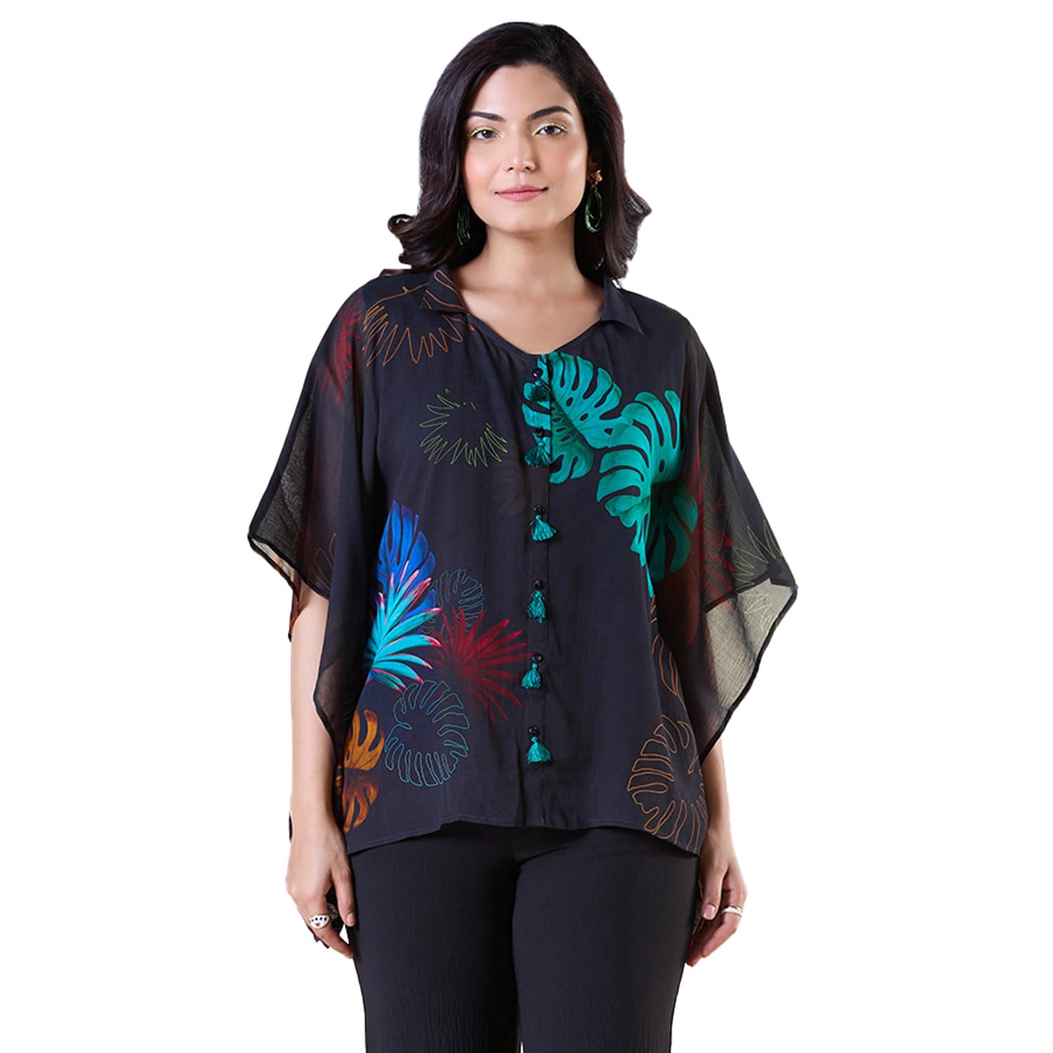 navyasa green liva crepe digital print kaftan for women-image-45