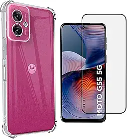 Kit Capa Anti Impacto e Película Protetora 5D Ceramica para Motorola G35 G55 (Motorola G55)
