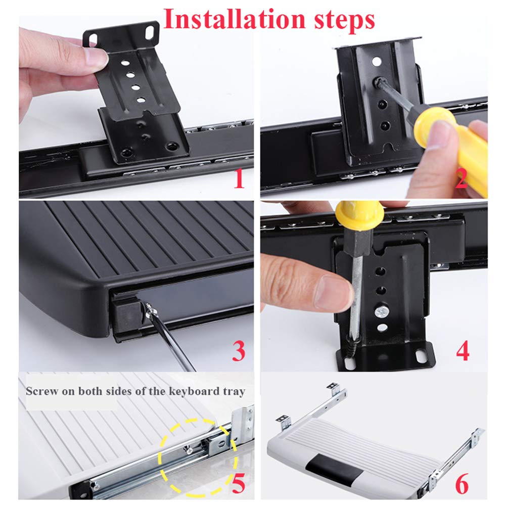 Tastaturschublade mit mausablage, ausziehbar unter Schreibtisch, ergonomisch einstellbare Höhen-Tastaturschublade mit 360-schwenkbar-Mausplattform, ABS Material, Schwarz/Weiß