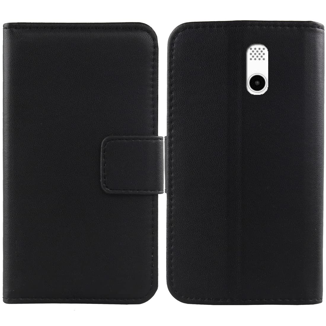 Premium Genuine Real Flip Folder Folio Leather Case For IMO DASH 4G 2.4" Book Wallet Business Phone Protection Protector Cover Skin Pouch Etui (Black)