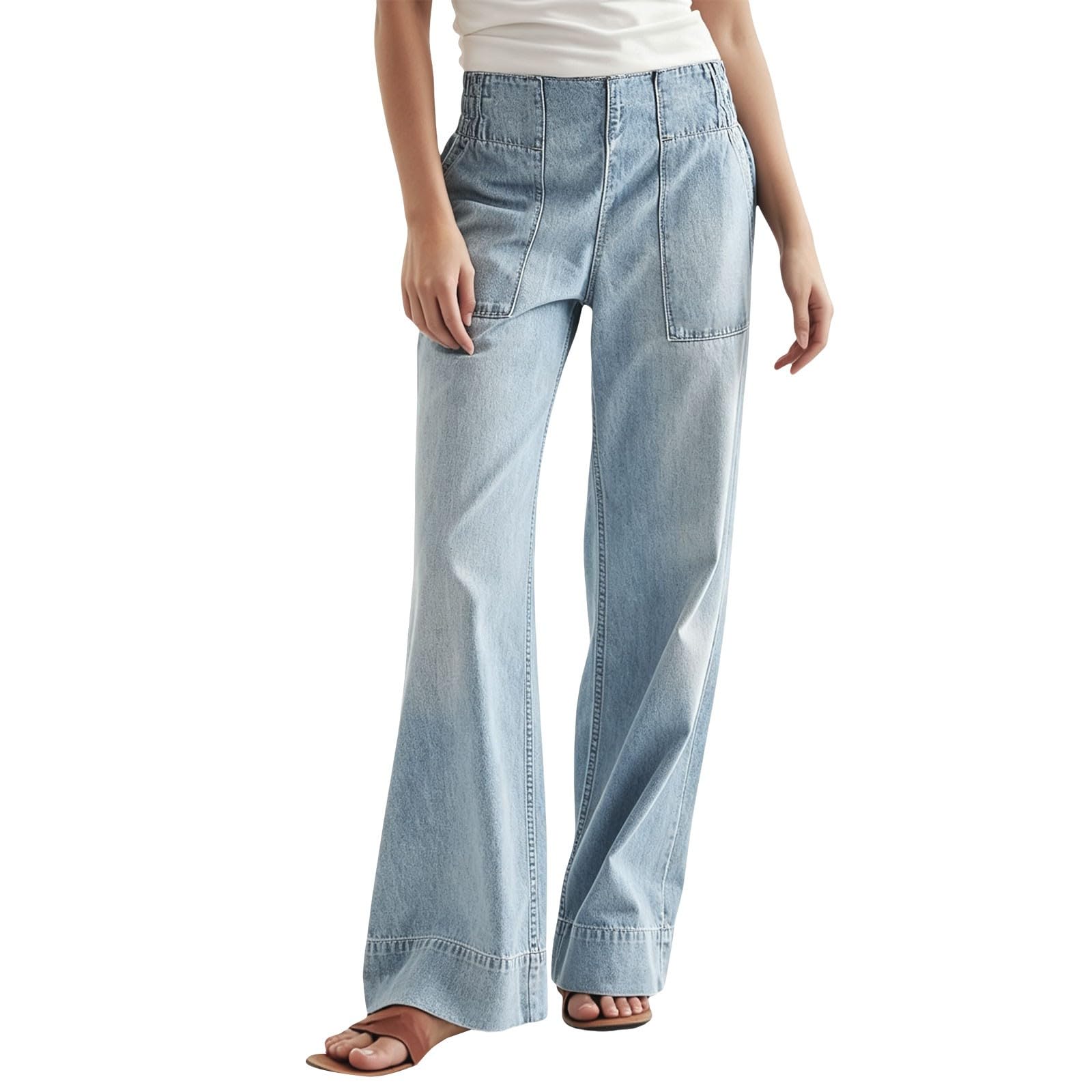 Jeanshose Damen High Waist Weites Bein - Denim Hose Damen Elegant | Locker Jeans Straight Jeanshosen Harajuku Palazzohose Mit Taschen Sommerhose Große Größe Cargohose Y2K Streetwear Denimhose