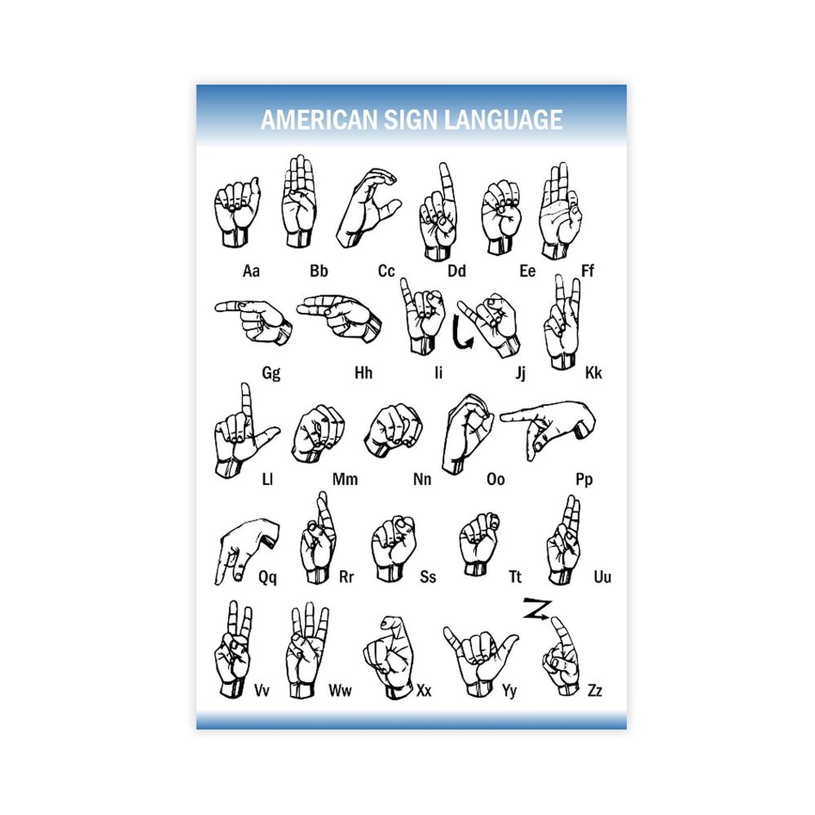 ASL Alphabet Poster American Sign Language Alphabet Educational Wall Art for Living Room Bedroom Office Room Decor Gift, 08x12inch(20x30cm) Unframe
