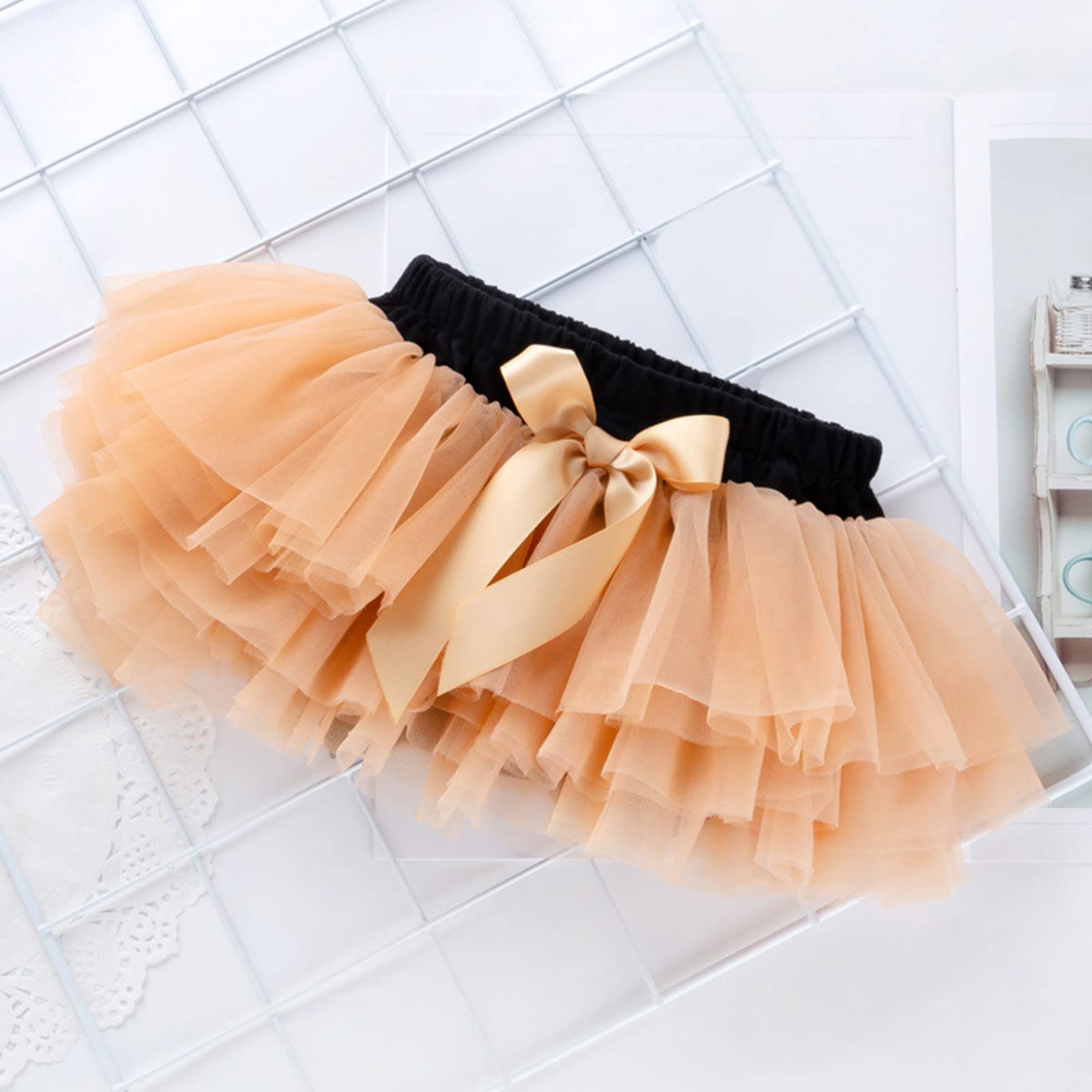 Baby Girls Layered Tutu Tulle Skirt Newborn Infant Bowknot Mesh Tutu Skirts Ballet Dance Party (Beige, 12-24 Months)