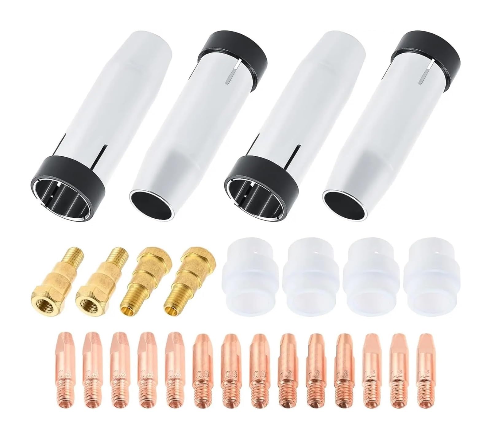 26PCS MIG Welder MB 24KD Kit de pistola soldar M6 MAG Punta contacto Copa cónica Soporte boquilla gas