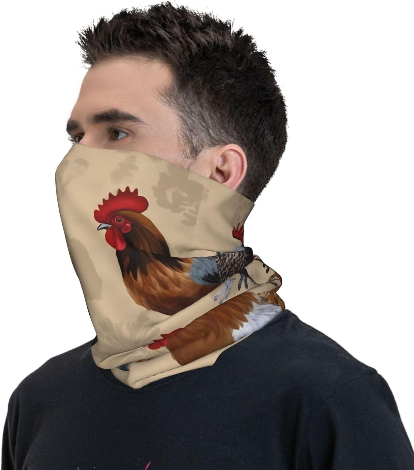 Rooster and Chicken Print Neck Gaiter UV Sun Protection Face Mask Scarf Cooling Breathable Face Cover for Men Women Elastic Balaclavas Versatile Bandana, Sun & Wind-proof for Skiing Hiking