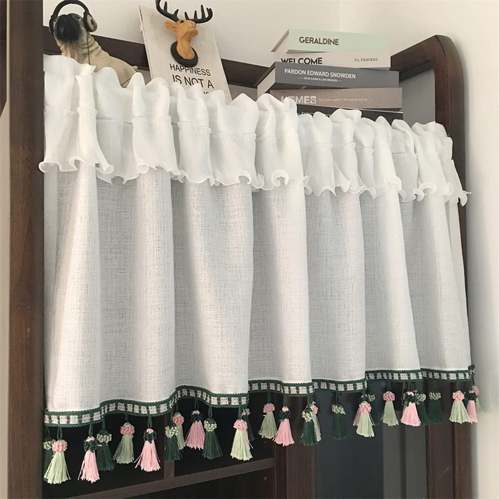 Cortina de panel de ventana pequeña moderna para cocina y cafe con cenefa de voile transparente