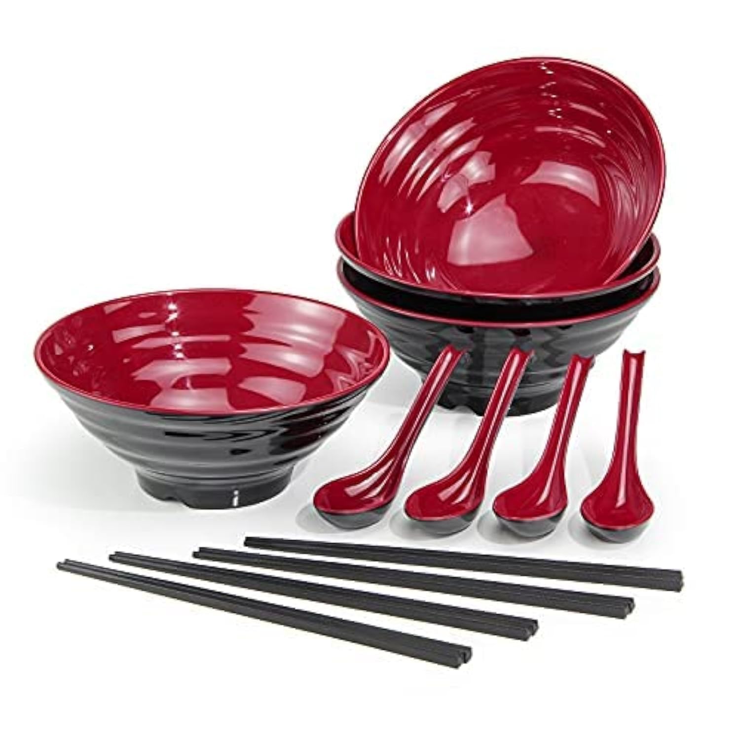 Juego de 4 Piezas Tazones de Ramen, Capacidad 1032 ml Tazón de Sopa Japonés con Cuchara y Palillos, para Pasta Udon Pho Fideos Asiáticos, Aptas para el Lavavajillas (4)