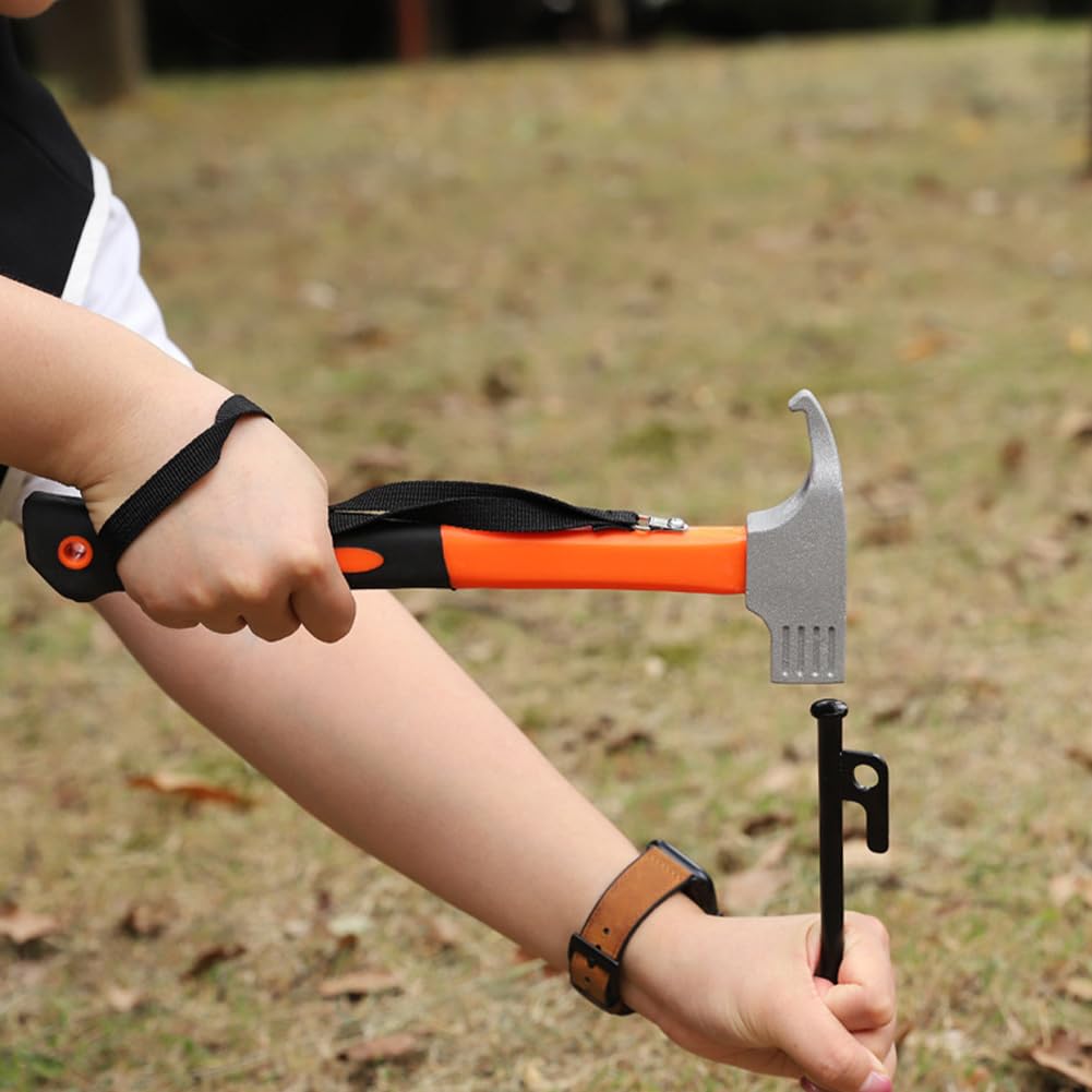 Marteau de Camping en Aluminium - Maillet Antidérapant Avec Crochet, Dragonne et Extracteur de Piquet - Pour Tente et Plein Air