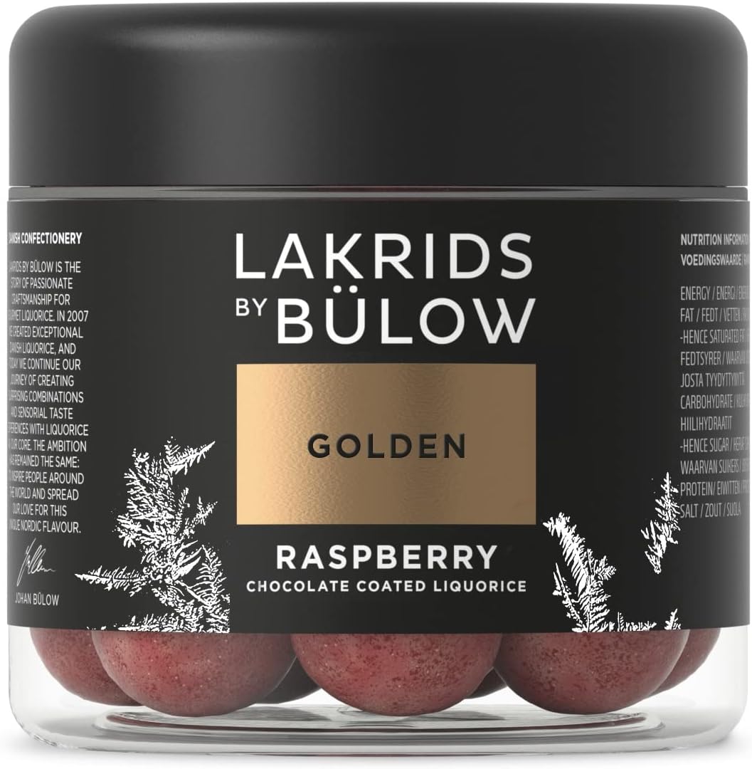 LAKRIDS BY BรLOW - Crispy Raspberry - 4.41 OZ - Chocolate Coated Licorice Balls - Sweet Licorice Core Coated with White Chocolate & Raspberry