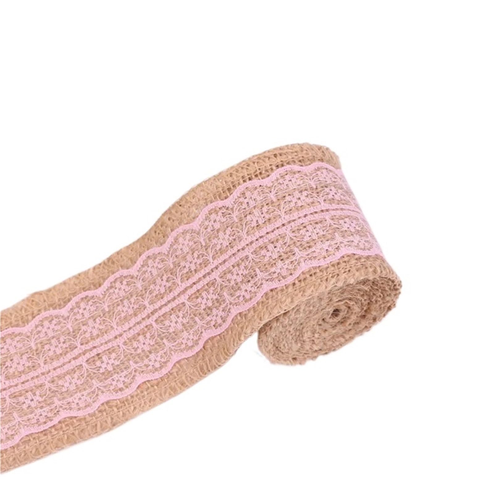 Burlap Fabric Roll 2Meters/Roll (6cm Width) Natural Jute Burlap Ribbon Rustic Vintage Wedding Decoration Lace Hessian Roll Party Supplies(Pink)