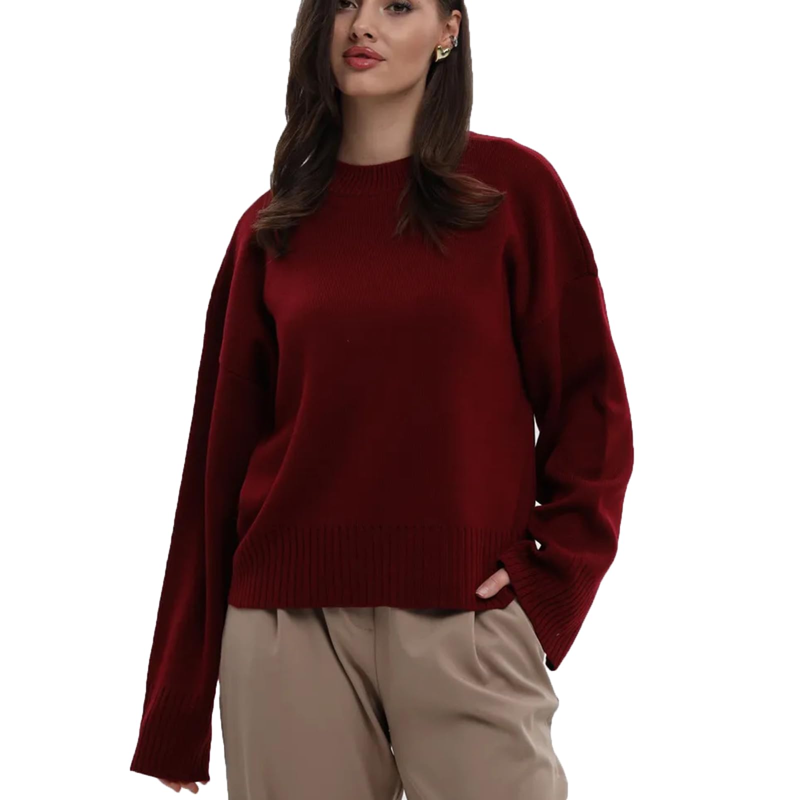 Oversized Sweaters for Women Loose Fit Crew Neck Pullover Casual Knit Sweater Soft Long Sleeve Tops Fall Clothes