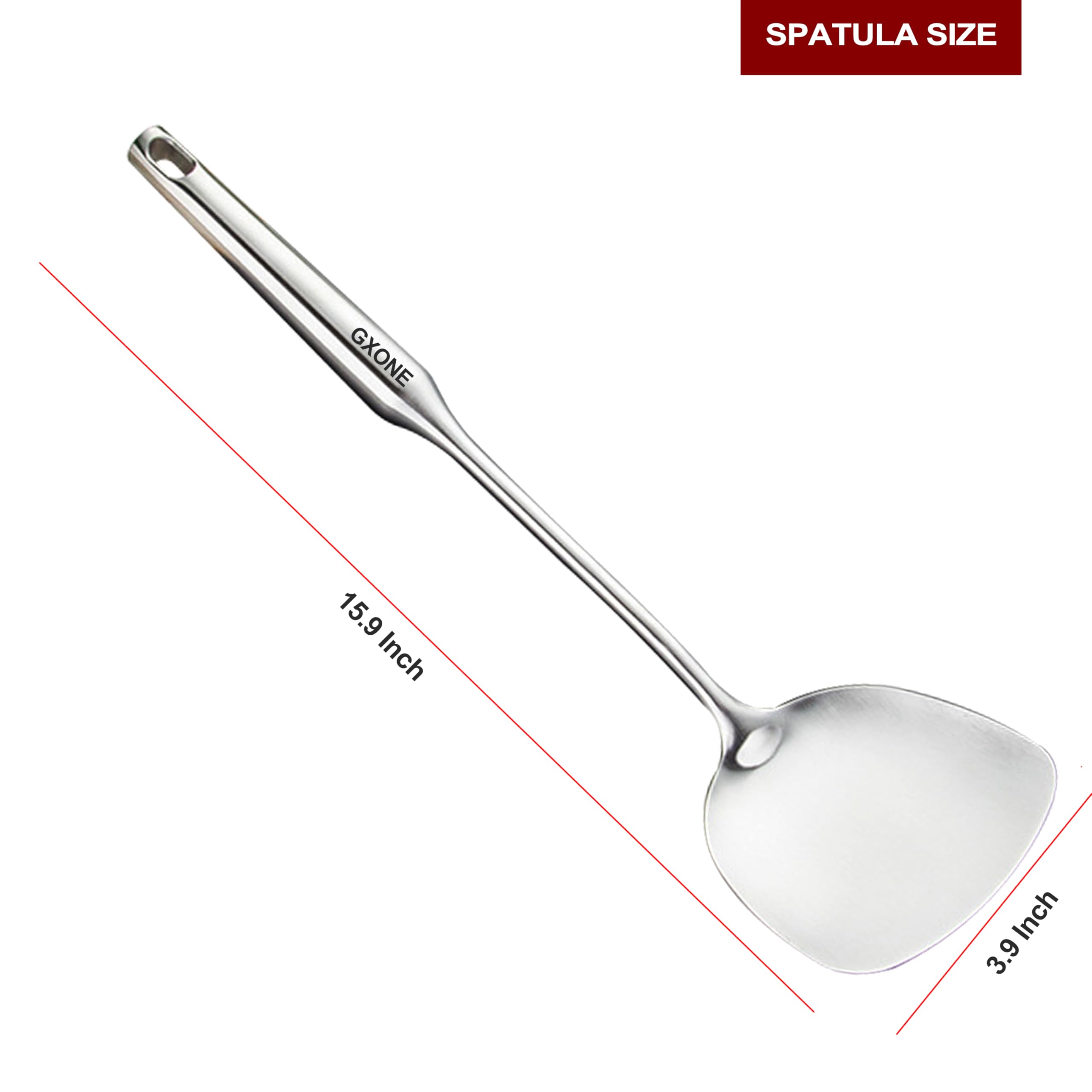 YOSUKATA Roestvrij Staal Wok Spatel, Pollepel en Slotted Turner 43 cm - RVS Keukengerei - Slijtvast Wokspatel Pollepel en Keerspatel - Keukenhulp Kookgereedschap Toolset - Roestvrijstalen Keukengerei