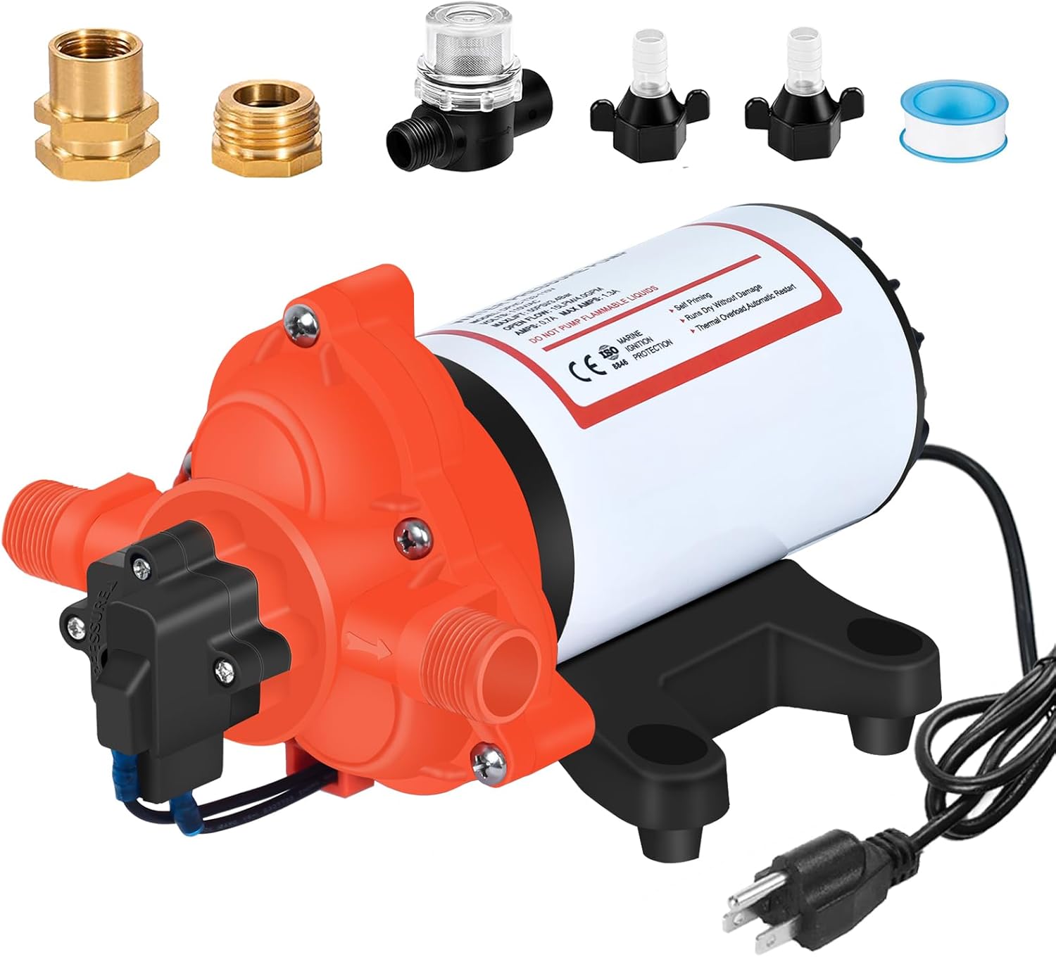110V Water Pressure Pump 4.0GPM 50PSI AC Power On Demand Electric Self-Priming Water Transfer Diaphragm Pump Include 3/4" Garden Hose Adapters for Home Kitchen Bathroom Irrigation Camper Industrial 110V 4.0GPM 50PSI
